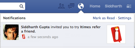 Facebook notification customer referral option - invitereferrals